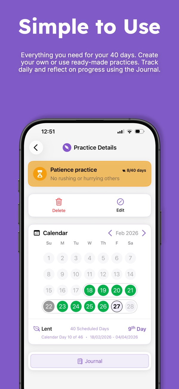 Practice details with the Lent calendar and journal
